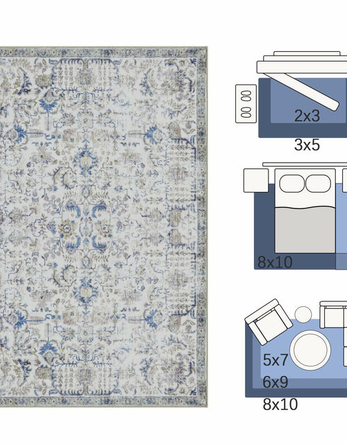 Load image into Gallery viewer, jinchan 5x7 Blue Washable Vintage Floral Area Rug Non-Slip Boho Carpet
