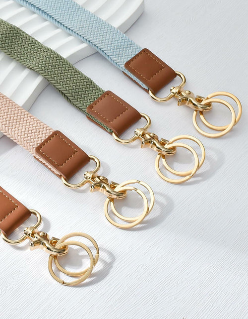 Load image into Gallery viewer, Knagsfa Stretchy Braided Lanyard w/ Dual Keyrings for ID Badge Keys Pink
