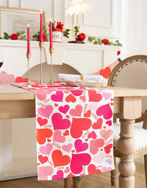 Load image into Gallery viewer, Joyfol Day Valentines Table Runner Red Love Heart 13x48 Inches
