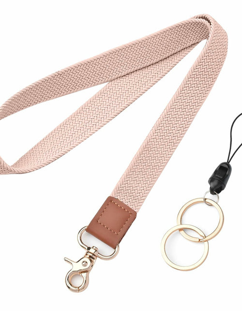 Load image into Gallery viewer, Knagsfa Stretchy Braided Lanyard w/ Dual Keyrings for ID Badge Keys Pink
