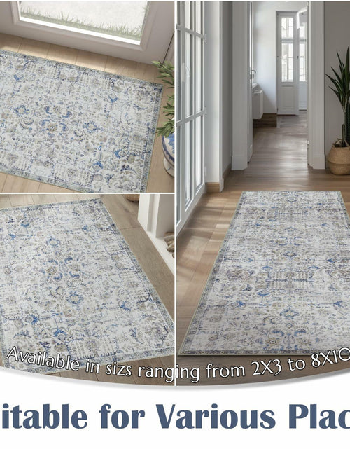 Load image into Gallery viewer, jinchan 5x7 Blue Washable Vintage Floral Area Rug Non-Slip Boho Carpet
