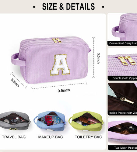 YOOLIFE Personalized Makeup Bag Monogram Cosmetic Bag Green Letter M