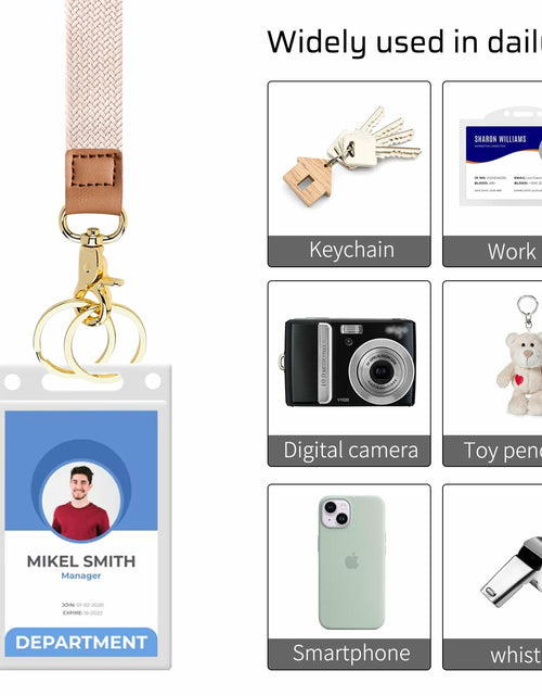 Load image into Gallery viewer, Knagsfa Stretchy Braided Lanyard w/ Dual Keyrings for ID Badge Keys Pink

