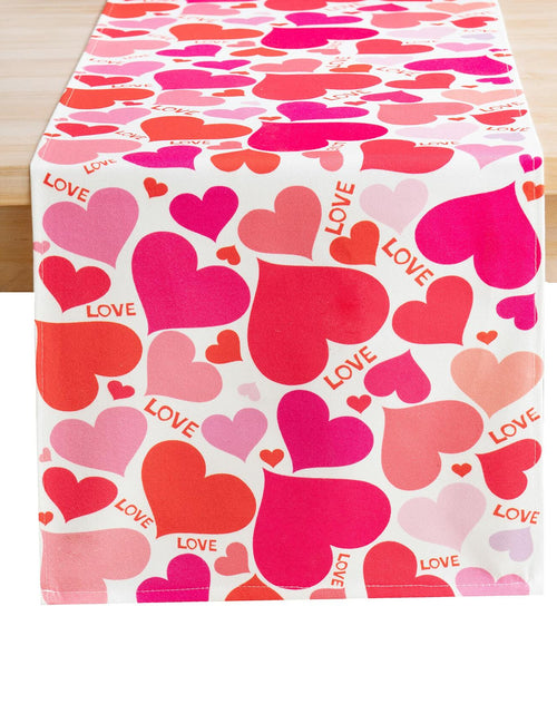 Load image into Gallery viewer, Joyfol Day Valentines Table Runner Red Love Heart 13x48 Inches
