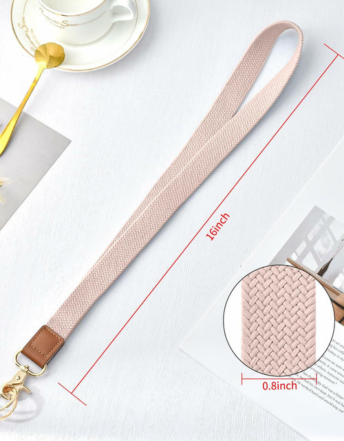 Load image into Gallery viewer, Knagsfa Stretchy Braided Lanyard w/ Dual Keyrings for ID Badge Keys Pink
