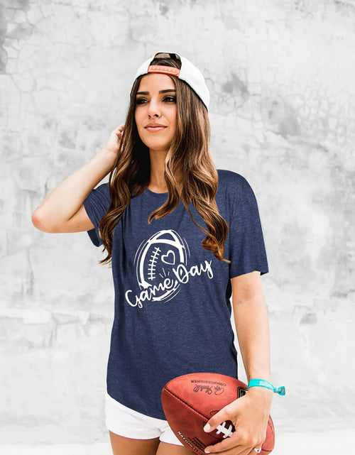 Load image into Gallery viewer, Game Day Shirt Women Cute Football Rugby Ball Graphic Tee Gray Size 2XL
