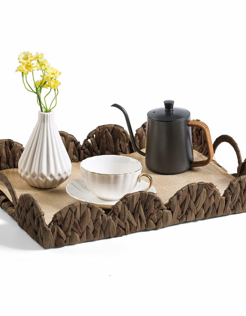 Load image into Gallery viewer, Rectangle Serving Tray with Handles Brown Food Fruit Coffee Table Ottoman Tray
