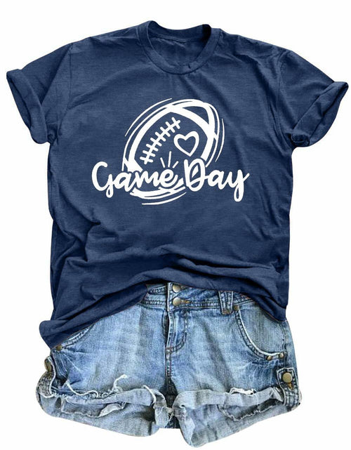 Load image into Gallery viewer, Game Day Shirt Women Cute Football Rugby Ball Graphic Tee Gray Size 2XL
