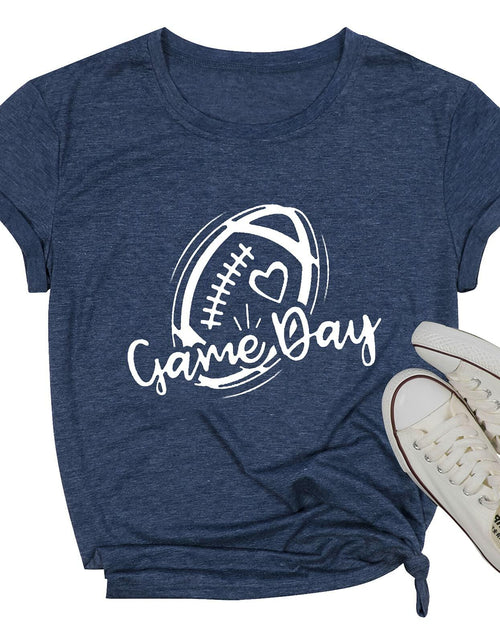 Load image into Gallery viewer, Game Day Shirt Women Cute Football Rugby Ball Graphic Tee Gray Size 2XL
