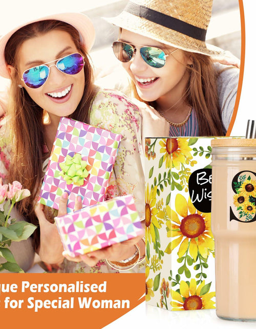 Load image into Gallery viewer, Personalized Initial Glass Cup 24oz Tumbler with Lid Straw J Flowers
