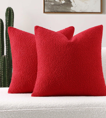 FUTEI Red Decorative Throw Pillow Covers 22x22 Inch Pack of 2 Soft Boucle