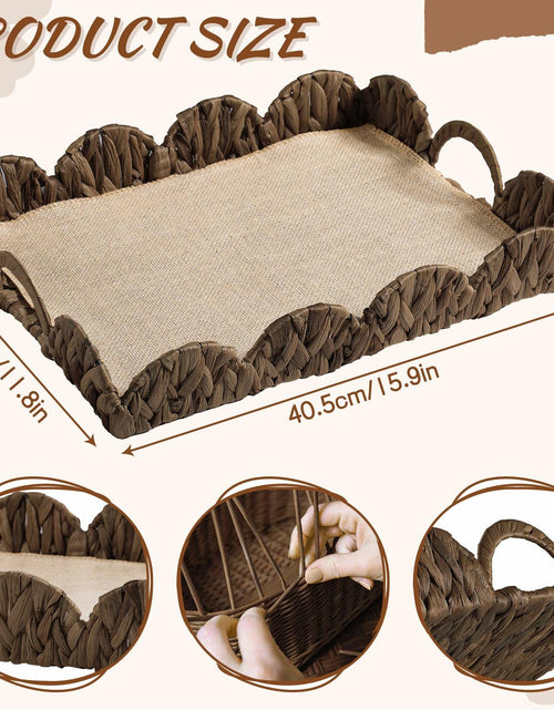 Load image into Gallery viewer, Rectangle Serving Tray with Handles Brown Food Fruit Coffee Table Ottoman Tray
