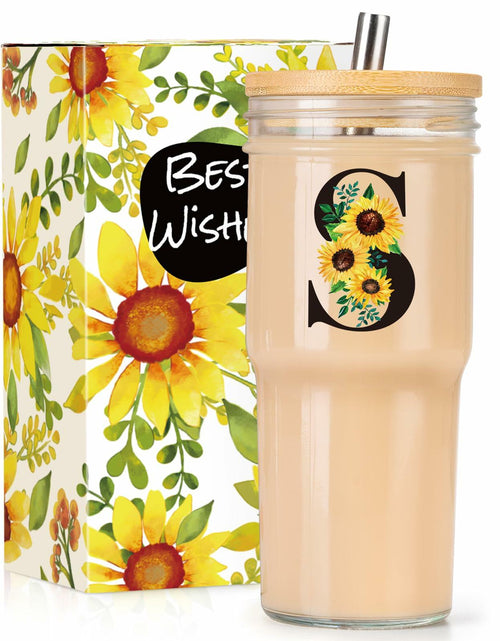 Load image into Gallery viewer, Personalized Initial Glass Cup 24oz Tumbler with Lid Straw J Flowers
