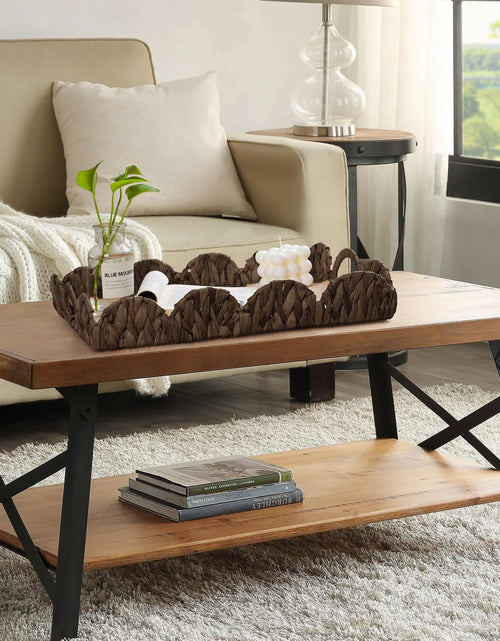 Load image into Gallery viewer, Rectangle Serving Tray with Handles Brown Food Fruit Coffee Table Ottoman Tray
