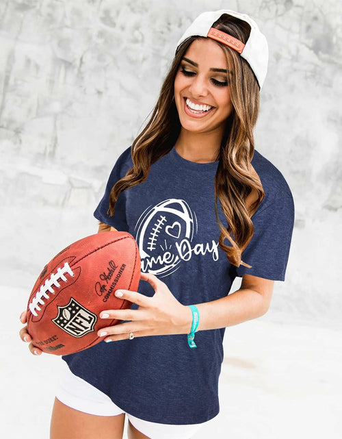 Load image into Gallery viewer, Game Day Shirt Women Cute Football Rugby Ball Graphic Tee Gray Size 2XL
