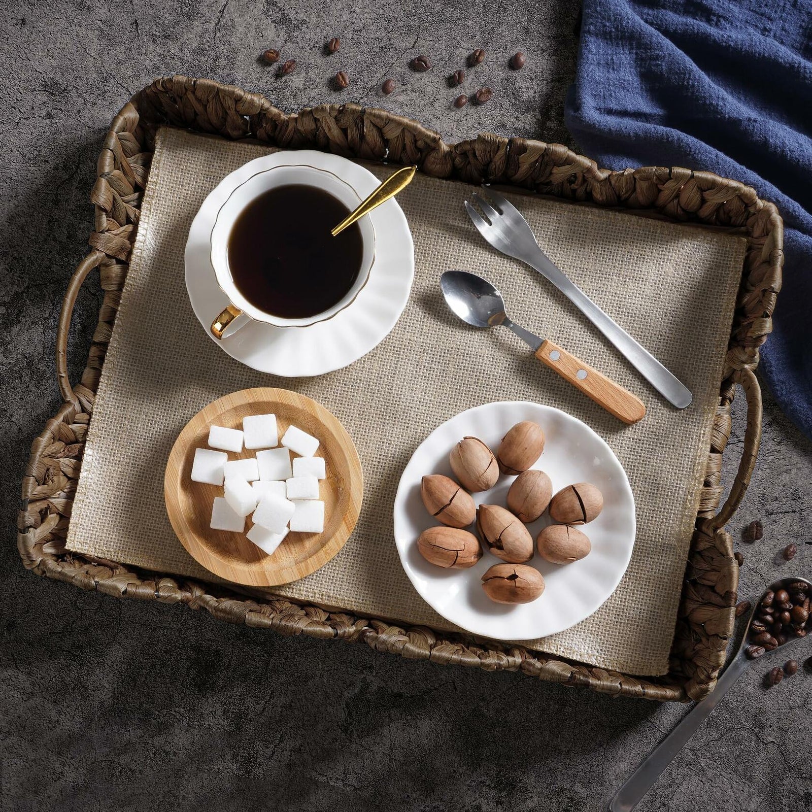 Rectangle Serving Tray with Handles Brown Food Fruit Coffee Table Ottoman Tray