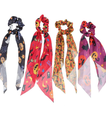 4pcs Halloween Pumpkin Satin Hair Scrunchies Elastics Orange for Girls