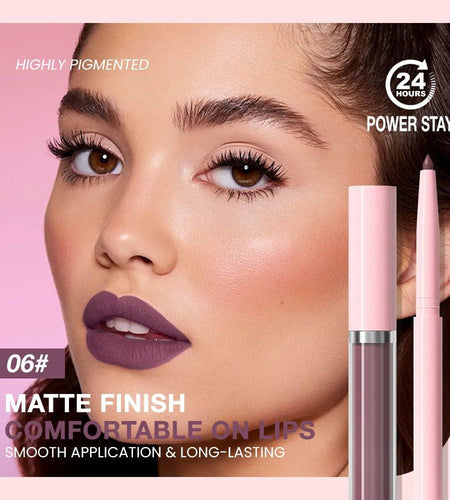 BestBy08/27 evpct Lip Liner Pencil & Lip Gloss Set Plum Purple 06#