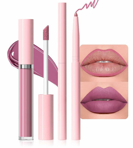 BestBy08/27 evpct Lip Liner Pencil & Lip Gloss Set Waterproof Matte Pink 09#
