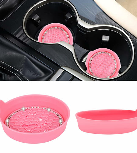 Toiyason Car Cup Coaster Universal Spill Holder Bling Rhinestone Pink 2 Pack