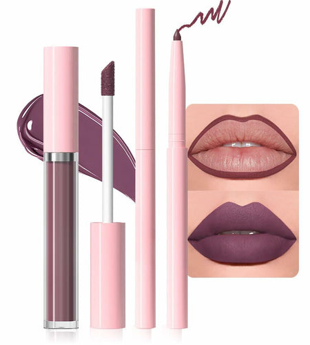 BestBy08/27 evpct Lip Liner Pencil & Lip Gloss Set Plum Purple 06#