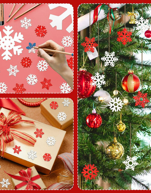 Load image into Gallery viewer, LadyRosian Wooden Snowflake Xmas Ornaments 4 Pack Standing &amp; Hanging
