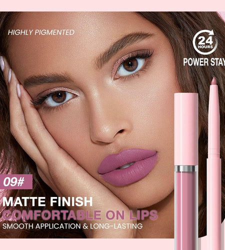 BestBy08/27 evpct Lip Liner Pencil & Lip Gloss Set Waterproof Matte Pink 09#