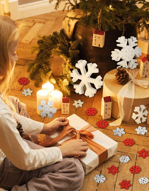 Load image into Gallery viewer, LadyRosian Wooden Snowflake Xmas Ornaments 4 Pack Standing &amp; Hanging
