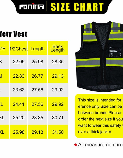 Load image into Gallery viewer, FONIRRA ANSI Class 2 Safety Vest Work Vest with Pockets Zipper Black Size 3XL
