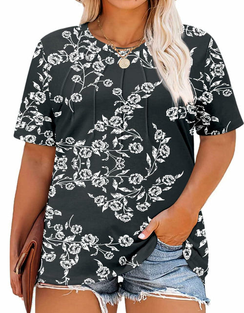 Load image into Gallery viewer, Kistore Women's Tunic Top Plus Size Crew Neck Short Sleeve Black Floral Size 2XL
