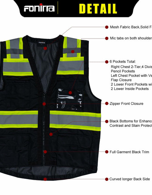Load image into Gallery viewer, FONIRRA ANSI Class 2 Safety Vest Work Vest with Pockets Zipper Black Size 3XL
