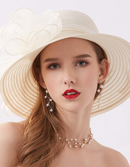 Load image into Gallery viewer, Kentucky Women Organza Derby Hat Wide Brim Summer Sun Cap Black
