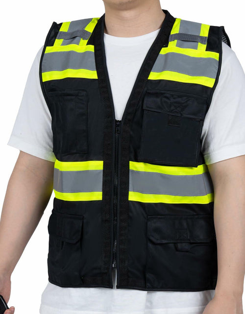 Load image into Gallery viewer, FONIRRA ANSI Class 2 Safety Vest Work Vest with Pockets Zipper Black Size 3XL
