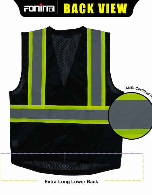 Load image into Gallery viewer, FONIRRA ANSI Class 2 Safety Vest Work Vest with Pockets Zipper Black Size 3XL
