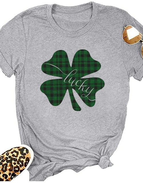 Load image into Gallery viewer, Gray St Pattys Day Shirt Women Lucky Clover Funny St Patrick's Day Tee Size 2XL
