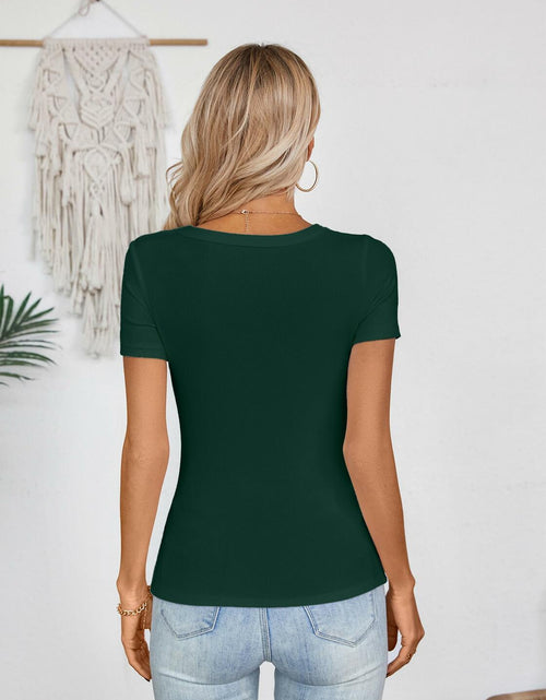 Load image into Gallery viewer, Haochic Womens Square Neck Slim Fit Ribbed T-Shirt Dark Green Size S
