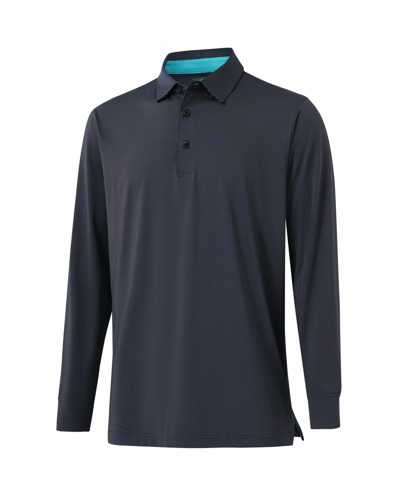 YAMXDM Mens Long Sleeve Golf Polo Shirt Moisture Wicking Light Green Size L