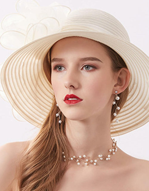 Load image into Gallery viewer, Kentucky Women Organza Derby Hat Wide Brim Summer Sun Cap Black
