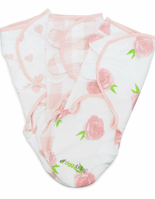 Load image into Gallery viewer, Ziggy Baby Swaddle Blanket Adjustable Wrap 3Pack Pink Peony Heart Plaid Size S/M
