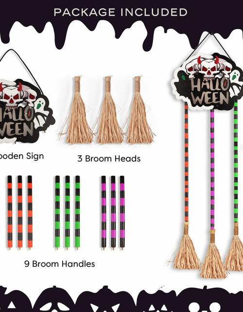 Load image into Gallery viewer, BLCtec Hocus Pocus Halloween Broom Sign 59" with 3 Witch Brooms Timer
