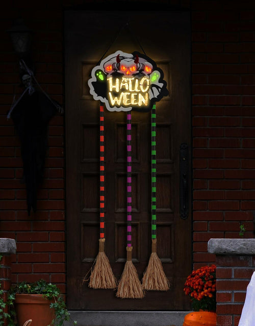 Load image into Gallery viewer, BLCtec Hocus Pocus Halloween Broom Sign 59" with 3 Witch Brooms Timer
