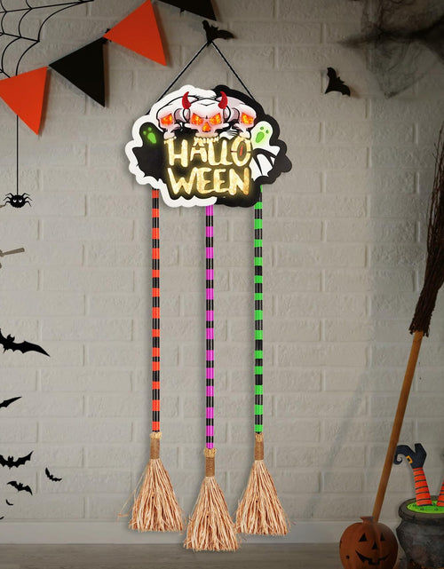 Load image into Gallery viewer, BLCtec Hocus Pocus Halloween Broom Sign 59" with 3 Witch Brooms Timer
