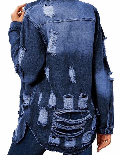 Load image into Gallery viewer, sexycherry Denim Navy Blue Distressed Trucker Jacket for Women Size 3X-Large
