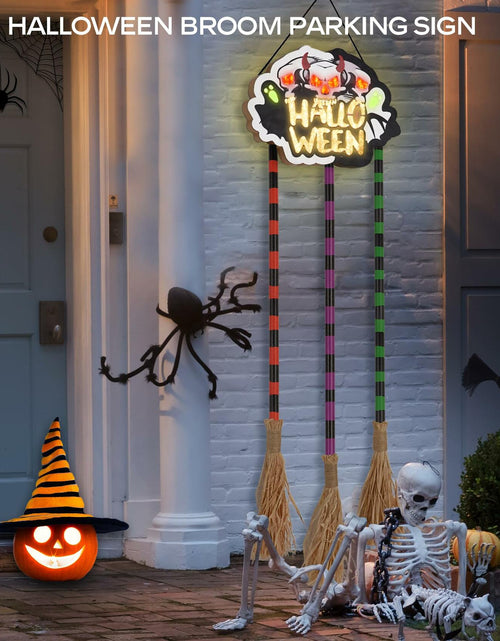 Load image into Gallery viewer, BLCtec Hocus Pocus Halloween Broom Sign 59" with 3 Witch Brooms Timer
