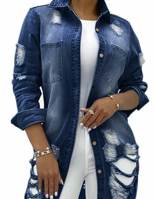 Load image into Gallery viewer, sexycherry Denim Navy Blue Distressed Trucker Jacket for Women Size 3X-Large

