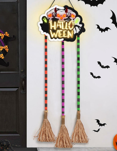 Load image into Gallery viewer, BLCtec Hocus Pocus Halloween Broom Sign 59" with 3 Witch Brooms Timer
