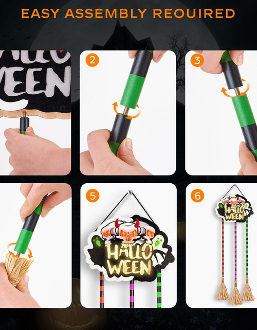 Load image into Gallery viewer, BLCtec Hocus Pocus Halloween Broom Sign 59" with 3 Witch Brooms Timer
