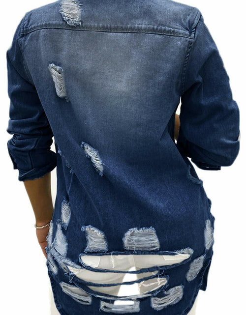 Load image into Gallery viewer, sexycherry Denim Navy Blue Distressed Trucker Jacket for Women Size 3X-Large
