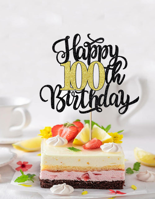 Load image into Gallery viewer, Leetaivie Happy 90th Birthday Cake Topper Black Gold Glitter Party Decor
