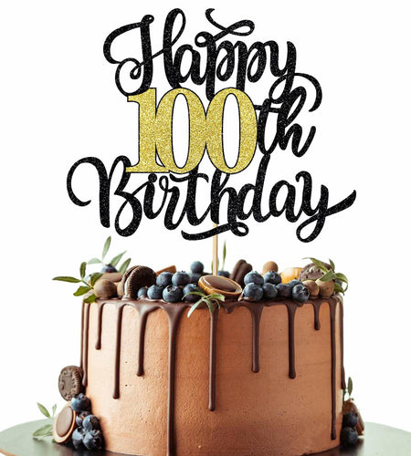 Leetaivie Happy 90th Birthday Cake Topper Black Gold Glitter Party Decor